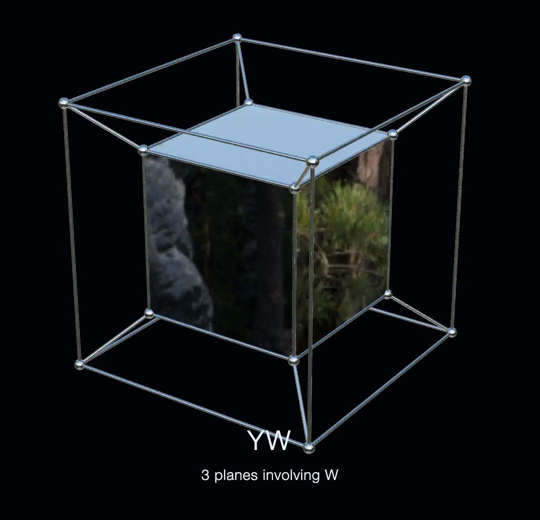 Hypercube with its inner cell highlighted in Chrome, from the Hypercube reel