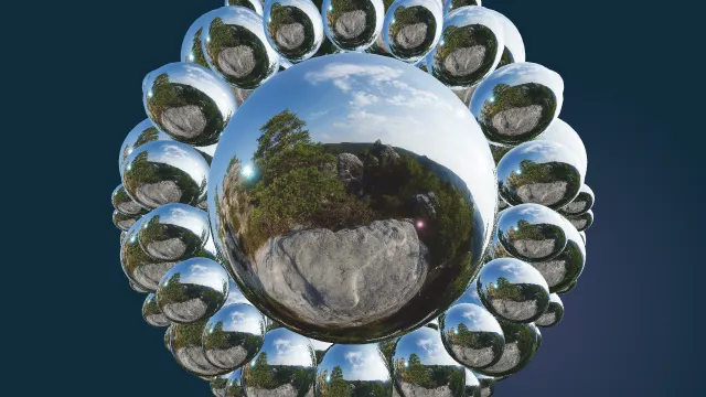 Reflective Chrome spheres in a packing from the Apollonian World