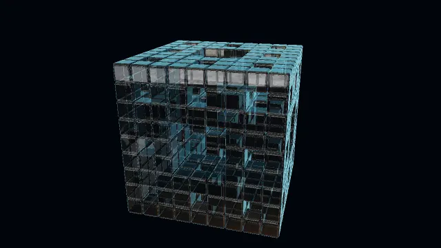 A three-dimensional recursive cube from the Fractional Dimensions World