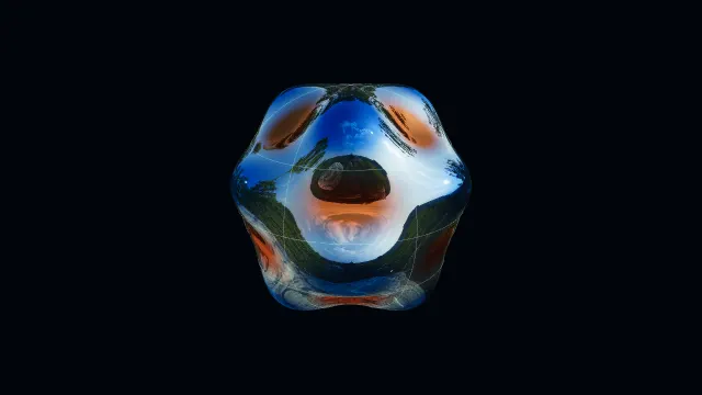 A reflective spherical-harmonic sculpture, rather than a drumhead